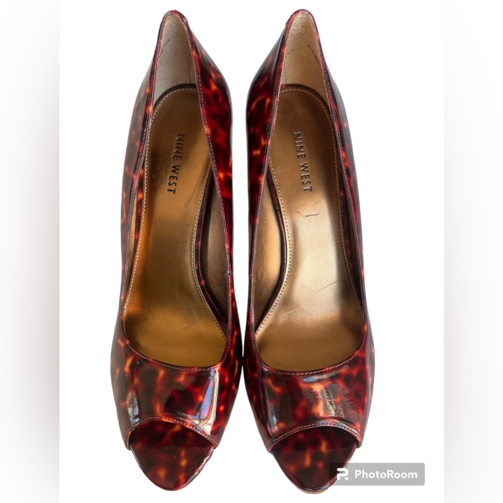 Nine West Tortoise Shell Cork Peep Toe Heels Nwot… - image 6